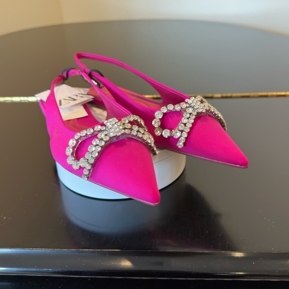 NWT Zara Luxury Summer Wedding Embelished Bejeweled Bow slingback mules/shoes - Picture 16 of 17